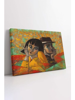 KOSS Dijital Sevgililer Kanvas Tablo, Düşünceli Çift Tablo, Yağlı Boya Çizim Baskı Kanvas, Lüks Kanvas, Hd Baskı