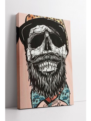 KOSS Dijital Sakallı Iskelet Portre Tasarımlı Modern Barber Temalı Retro Çizimli Dekoratif Kanvas Tablo