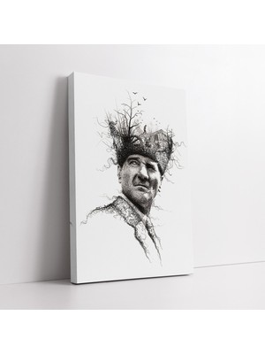KOSS Dijital Karakalem Çizim Efektli Atatürk Kanvas Tablo