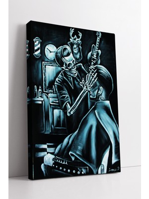 KOSS Dijital Karanlık Tarz Iskelet Berber Illüstrasyonlu Modern Erkek Kuaförü Için Dekoratif Kanvas Tablo