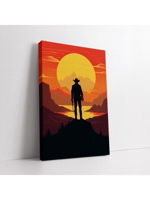 KOSS Dijital Gün Batımında Kovboy Silüeti Kanvas Tablo