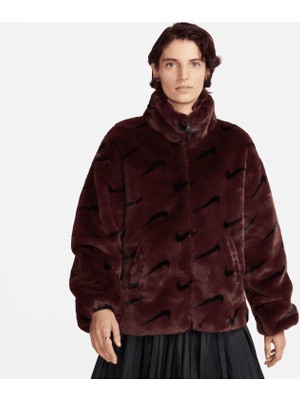 Nike Sportswear Printed Kadın Bordo Peluş Mont DQ6842-652