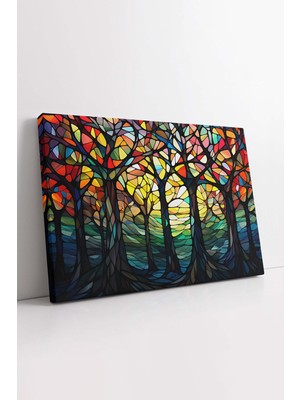 KOSS Dijital Ağaç Desenli Vitray Kanvas Tablo, Ofis Salon Oturma Odası Yatak Odası Antre, Moda Duvar Dekorasyon