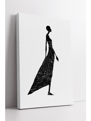 KOSS Dijital Siyah Siluet Kadın Figürü Minimalist Beyaz Zemin Modern Sanat Tarzı Kanvas Tablo Dekoru