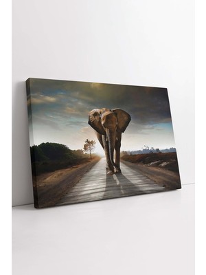KOSS Dijital Yolda Yürüyen Fil Kanvas Tablo, Fil Tasarım Tablo, Premium Kalite, Modern Tablo, Dekoratif Tablo