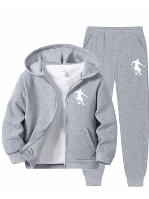 Punix Punıx Büyük Beden Özel Tasarım Kapüşonlu Fermuarlı Spor Baskılı %100 Pamuk Kışlık 2 Li Erkek Eşofman Takımı