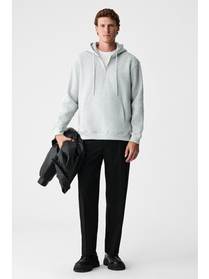 Grimelange Justus Erkek Kapüşonlu Kanguru Cepli Fermuar Yakalı Grimelanj Sweatshirt