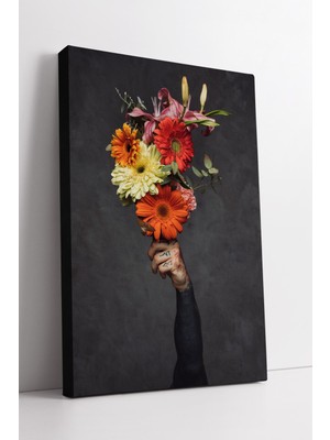 KOSS Dijital Modern Çiçek Buketi Sanat Kompozisyonu Karanlık Arka Planda Etkileyici Dekoratif Kanvas