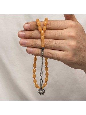 Katre46 Gümüş Kazaz Püsküllü Sıkma Kehribar Tesbih