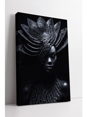 KOSS Dijital Siyah Gotik Kadın Portresi Fantastik Sanat Esintili Modern Şık Dekoratif Kanvas Duvar Tablosu