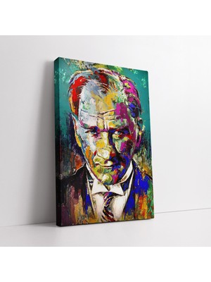 KOSS Dijital Soyut Renkli Atatürk Portresi Kanvas Tablo, Ofis Antre Için Gazi Mustafa Kemal Atatürk Tablosu