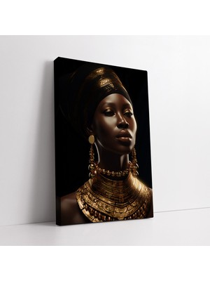 KOSS Dijital Dekoratif Altın Takı Detaylı Afirkalı Kadın Kanvas Tablo