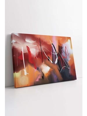 KOSS Dijital Turuncu Beyaz Tonlarda Yağlı Boya Görünümlü Soyut Kanvas Tablo, Ev Ofis Antre Için Duvar Dekoru