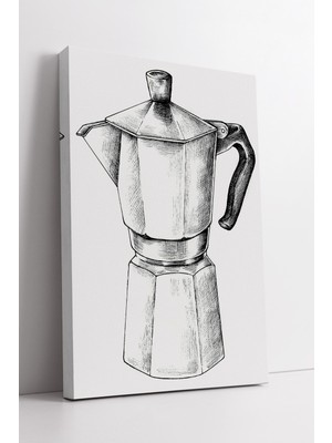 KOSS Dijital Siyah Beyaz Moka Pot Çizim Tasarımlı Modern Mutfak Dekoru Kahve Köşesi Için Şık Kanvas Tablo