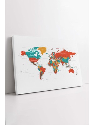 KOSS Dijital Dünya Haritası Kanvas Tablo, Dünya Siyasi Haritası Kanvas, Premium Kalite Dekoratif Tablo