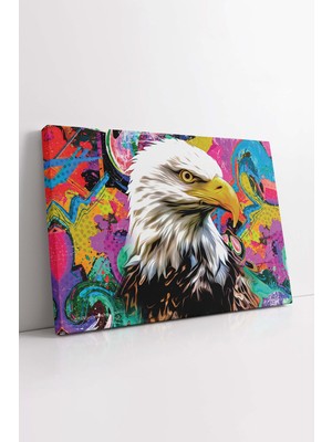 KOSS Dijital Soyut Arkaplanlı Kartal Renkli Pop Art Dekoratif Kanvas Tablo, Soyut Hayvan Portresi Duvar Dekoru