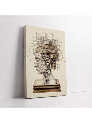 KOSS Dijital Sürreal Kitaplar ve Beyin Bağlantısı Kanvas Tablo