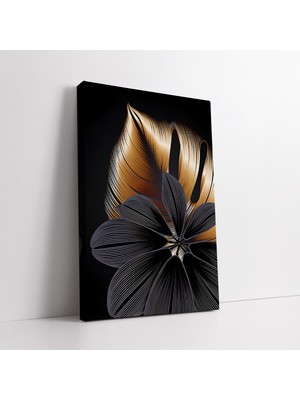 KOSS Dijital Soyut Altın ve Siyah Modern Yapraklar Dekoratif Kanvas Tablo, Sanatsal Trend Modern Tasarım Tablo