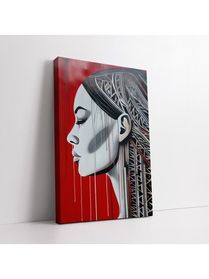 KOSS Dijital Retna Desenli Kırmızı Tonlarda Soyut Kadın Portresi Sanatsal Kanvas Tablo, Ev Ofis Için Duvar Dekoru