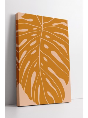 KOSS Dijital Bej Zemin Üzerine Turuncu Yaprak Desenli Modern Soyut Minimalist Kanvas Tablo Dekoru