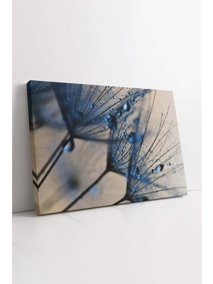 KOSS Dijital Mavi Karahindiba Çiçeği Su Damlacıkları Dekoratif Kanvas Tablo, Salon Antre Için Çiçek Duvar Dekoru