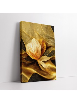 KOSS Dijital Altın Tonlarda Soyut Çiçek Kanvas Tablo