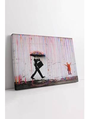 KOSS Dijital Banksy Soyut Grafiti Renkli Yağmur ve Şemsiye Sanatsal Kanvas Tablo, Ofis Antre Için Duvar Dekoru