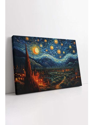 KOSS Dijital Vincent Van Gogh Yıldızlı Gece Temalı Soyut Minimalist Sanatsal Kanvas Tablo, Ay ve Yıldızlar Tablo