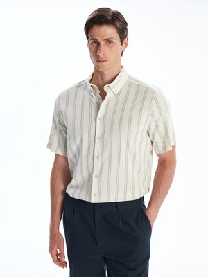 Lc Waikiki Yeni Sezon Regular Fit Kısa Kollu Çizgili Keten Görünümlü Erkek Gömlek