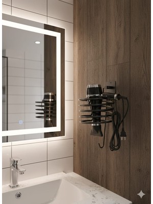 Octopus Bazaar Yapışkanlı Vidalı Siyah Fön Makinası Askısı Saç Kurutma Makinesi Tutacağı Fön Makinesi Askı Aparatı