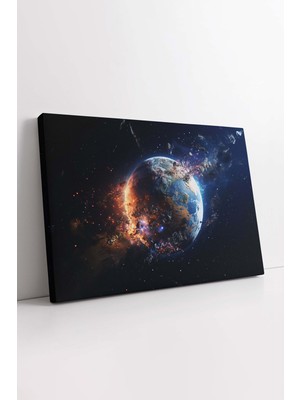 KOSS Dijital Dünya Kıyameti Kanvas Tablo, Dünya Patlaması Tablo, Uzay Tasarım Kanvas, Dekoratif Tablo