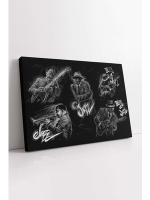 KOSS Dijital Çizim Efektli Jazz Blues Müzik Enstrümanları Soyut Dekoratif Kanvas Tablo, Müzik Odası Için Dekor