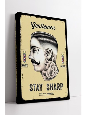 KOSS Dijital Stay Sharp Gentleman Barber Illüstrasyonlu Retro Stil Berber Dekorasyonu Için Kanvas Duvar Tablosu