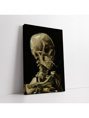 KOSS Dijital Sigara Içen Iskelet Kafatası Sürreal Dekoratif Kanvas Tablo, Soyut Temalı Iskelet Modern Tablo