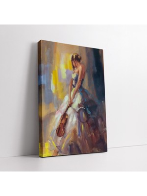 KOSS Dijital Moda Keman ve Kadın Sanatsal Soyut Yağlı Boya Görünümlü Kanvas Tablo, Zarif Dekoratif Duvar Dekoru