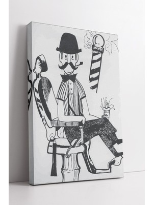 KOSS Dijital Minimal Barber Chair Çizim Kanvas Tablo Komik Berber Illüstrasyonu Modern Siyah Beyaz Sanat