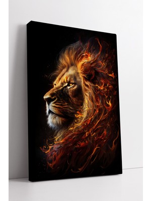 KOSS Dijital Alevli Aslan Kanvas Tablo Ateş Temalı Güçlü Görünümlü Duvar Dekoru Modern Ev Sanatı