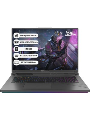 Asus Rog Strix G18 G814PP-S9002 Amd Ryzen 9 8940HX 32GB 1tb SSD RTX5070-8GB 115W Freedos 18" 240Hz Wqxga Taşınabilir Bilgisayar