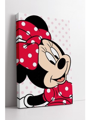 KOSS Dijital Minnie Mouse Kırmızı Puanlı Fiyonk Çizgi Karakter Temalı Neşeli Çocuk Odası Dekoratif Kanvas Tablo
