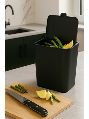 Primanova Flip Banyo Mutfak Tezgah Üstü Çöp Kovası -Siyah