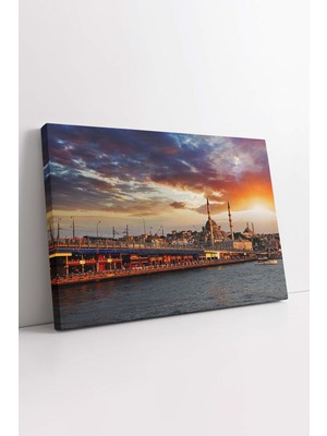 KOSS Dijital Istanbul Haliç Manzarası Kanvas Tablo, Galata Köprüsü Tablo, Istanbul Manzrası Tablo, Lüks Kanvas