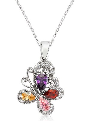 Erseyy 925 Ayar Gümüş Renkli Kelebek Kadın Gümüş Kolye