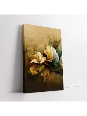 KOSS Dijital Zarif Altın Çiçekler ve Yapraklar Kanvas Tablo