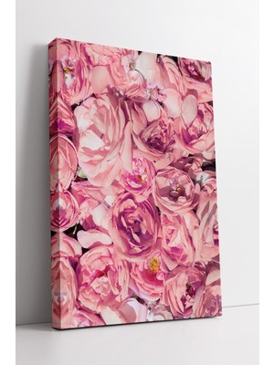KOSS Dijital Pembe Gül Buketi Desenli Romantik Çiçek Kompozisyonlu Modern Zarif Dekoratif Kanvas Tablo