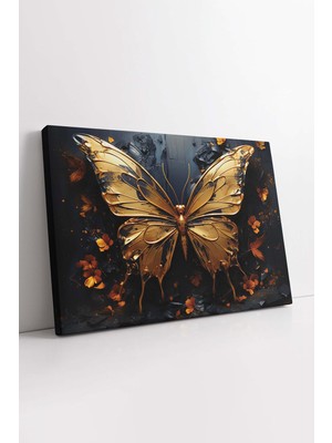 KOSS Dijital Altın Kelebek Kanvas Tablo, Lüks Altın Kelebek Kanvas, Altın Renk Tabklo, Premium Kalite Lüks Kanvas