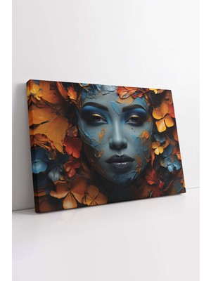 KOSS Dijital Sarı Yapraklar ve Kadın Kanvas Tablo, Sonbahar Kanvas Tablo, Lüks Kanvas, Trend Tasarım