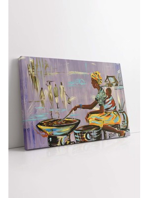 KOSS Dijital Geleneksel Afrika Kanvas Tablo, Afrika Sokak Lezzetleri Tablo, Afrikalı Aile Kanvas, Lüks Tablo