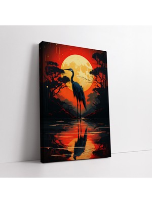 KOSS Dijital Nehir Gün Batımı ve Büyük Kuş Soyut Dekoratif Kanvas Tablo, Ofis Makam Odası Ev Için Duvar Dekoru