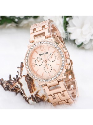 Die Grup Zarif ve Şık Özel Tasarım Zirkon Taşlı Metal Bayan Kol Saati (Rose) DIEGRP-RSKRGLT34