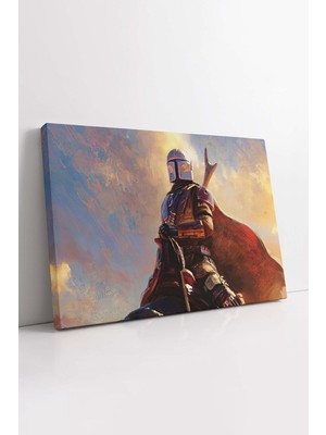 KOSS Dijital Yıldız Savaşları Mandalorian Savaşçısı Yağlı Boya Görünümlü Film Afişi Dekoratif Yatay Kanvas Tablo
